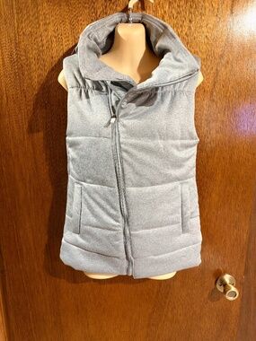 Savvi MEG Asymmetrical Zip Front High Collar Quilted Vest in Gray Women's S